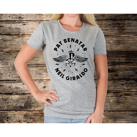 Pat Benatar Neil Giraldo Grey Heather Unisex Wings Tee Size M - Picture 2 of 3